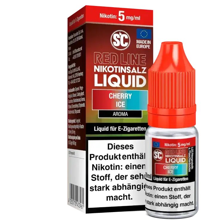 SC Red Line Cherry Ice Nikotinsalz liquid bottle with 5 mg/ml nicotine for E-cigarettes